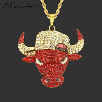 

Hip Hop Mens CZ Necklace Bull Head Pendant Necklace Dancer Rapper Rocker Gift