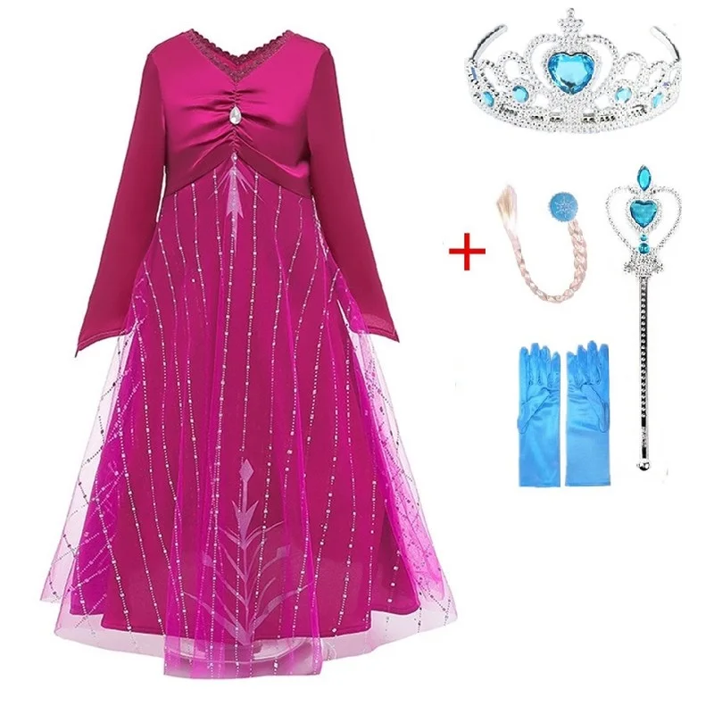 Эльзы для девочек из 2 вещей, платье Эльзы Вечерние Vestidos Косплэй Одежда для девочек «Анна» для дня рождения, платье принцессы, Детский костюм на Рождество