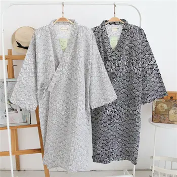 

Japanese Men's Womens Kimono Yukata Bathrobe Sauna Set Cotton Pajamas Sleepwear Home Clothes
