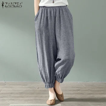 

Summer Striped Trousers ZANZEA Women's Harem Pants Kaftan Elastic Waist Long Pantalon Female Casual Palazzo Oversized Turnip