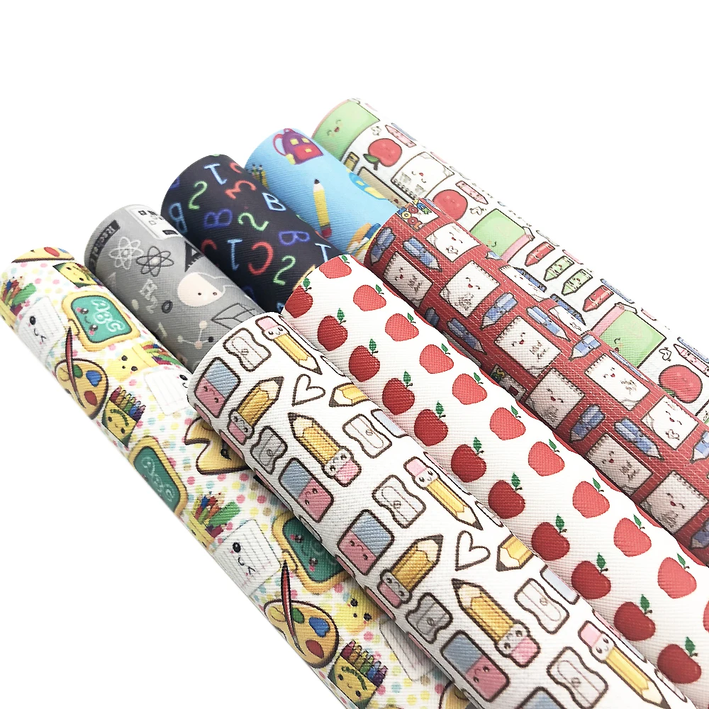 

8pcs/set 20*34cm Back To School Series Faux Synthetic Leather Fabric,DIY Handmade Material For Bag Phone Case,1Yc5854
