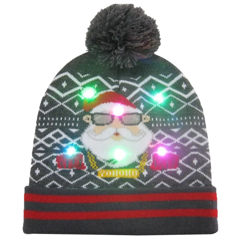 Светодиодный Рождественский головной убор, Рождественский свитер, Рождественская шапка, светильник, вязаная шапка для детей, взрослых, Рождественская вечеринка - Цвет: 3