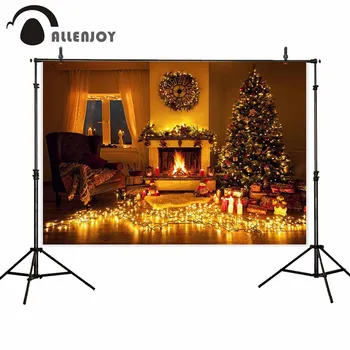 

Allenjoy photo background christmas winter tree light post fireplace indoor sofa gifts photophone photography backdrop photocall