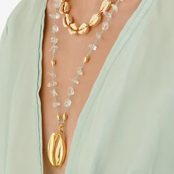 

bolo bohemian women long big cowries shell pendant necklace Collana di conchiglie Collier de coquillages Collar de concha