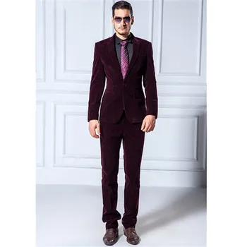 

New Men’s Suit Smolking Noivo Terno Slim Fit Easculino Evening Suits For Men Groom Tuxedos purple velvet Groomsmen Notch Lapel (