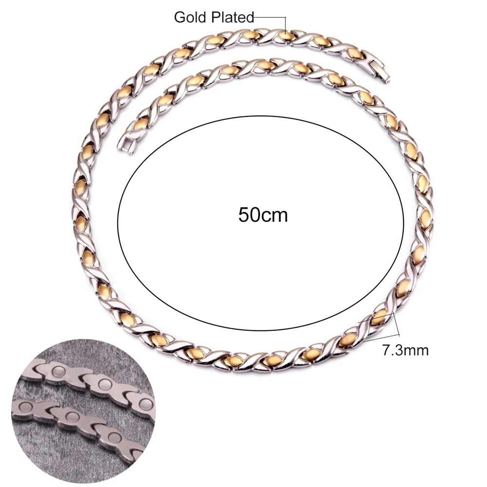 Magnetic Choker Necklace for Women Men Chain Gold-color 49cm Health Energy Necklace Magnetic Therapy Necklace for Arthritis 