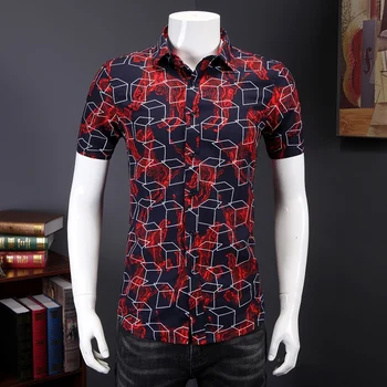 

2020 Brand Casual Summer Luxury Plaid Short Sleeve Slim Fit Shirt Streetwear Shirts Mens Fashions Men Clothes Plus 7XL 6XL 5XL