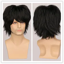 SuQ Men's Short Black Wig Synthetic Natural Hair Party Pixie Cut Straight Heat Resistant Wigs For Men