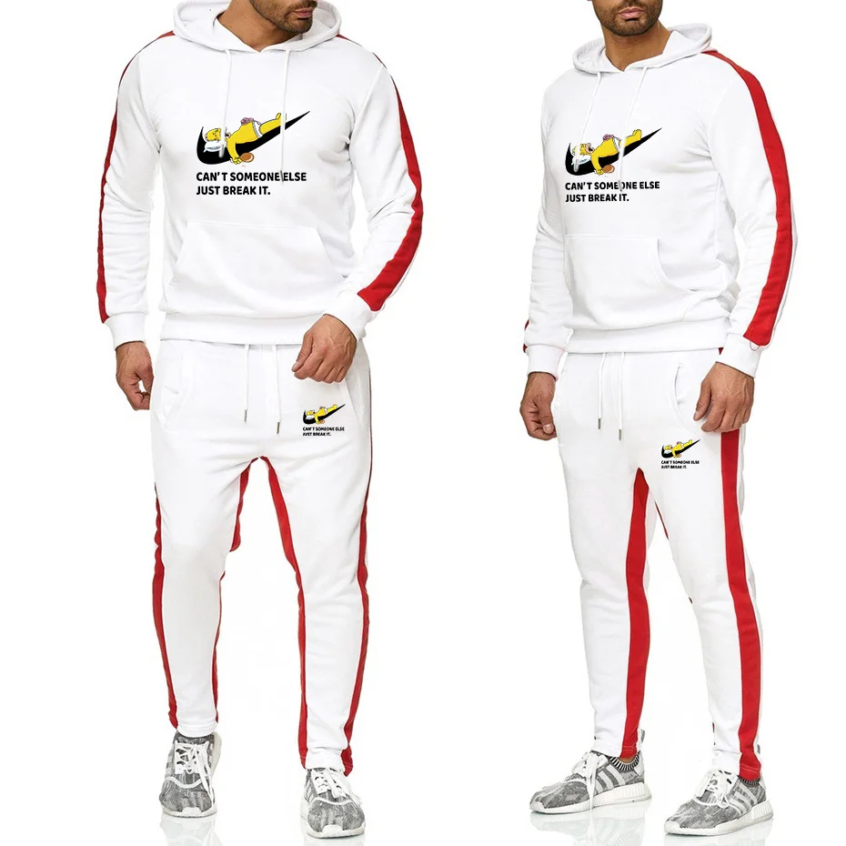 Najtaniej 2019 nowy gorący dwa dwuczęściowy męskie sportowe garnitur nowy marka jesień zima bluza z kapturem + szelki męskie zagęszczony bluza z kapturem