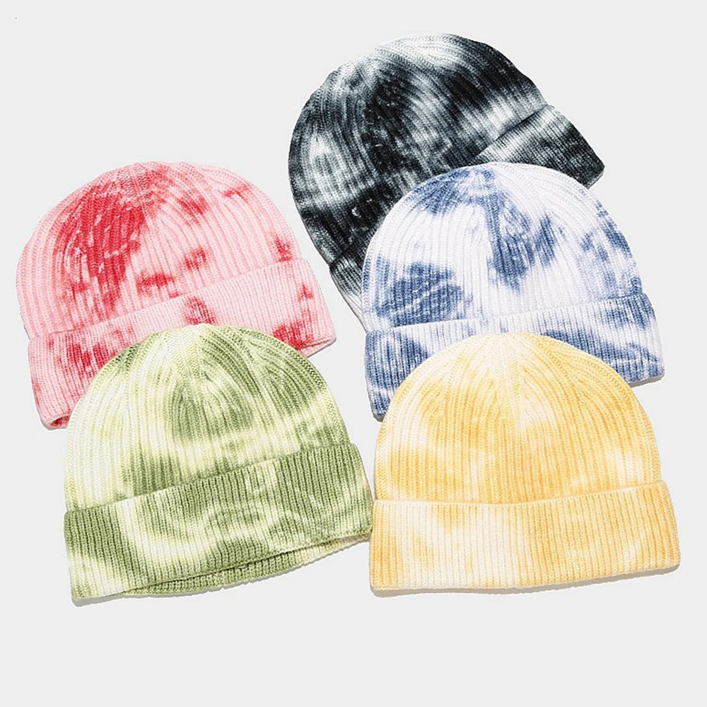 

Geebro Unisex Tie-Dye Knitted Soft Beanies Women Street Casual Hat Men Warm Elegant Stretchy Elastic Skullies Caps Bonnet