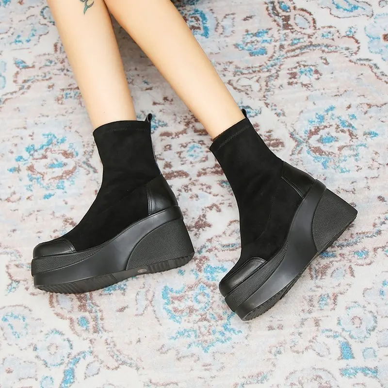 Autumn Boots Women's Shoes New Women's Boots Fashion Round Head Ankle Boots 2021 Winter Elastic Black Boots Comfortable Botas