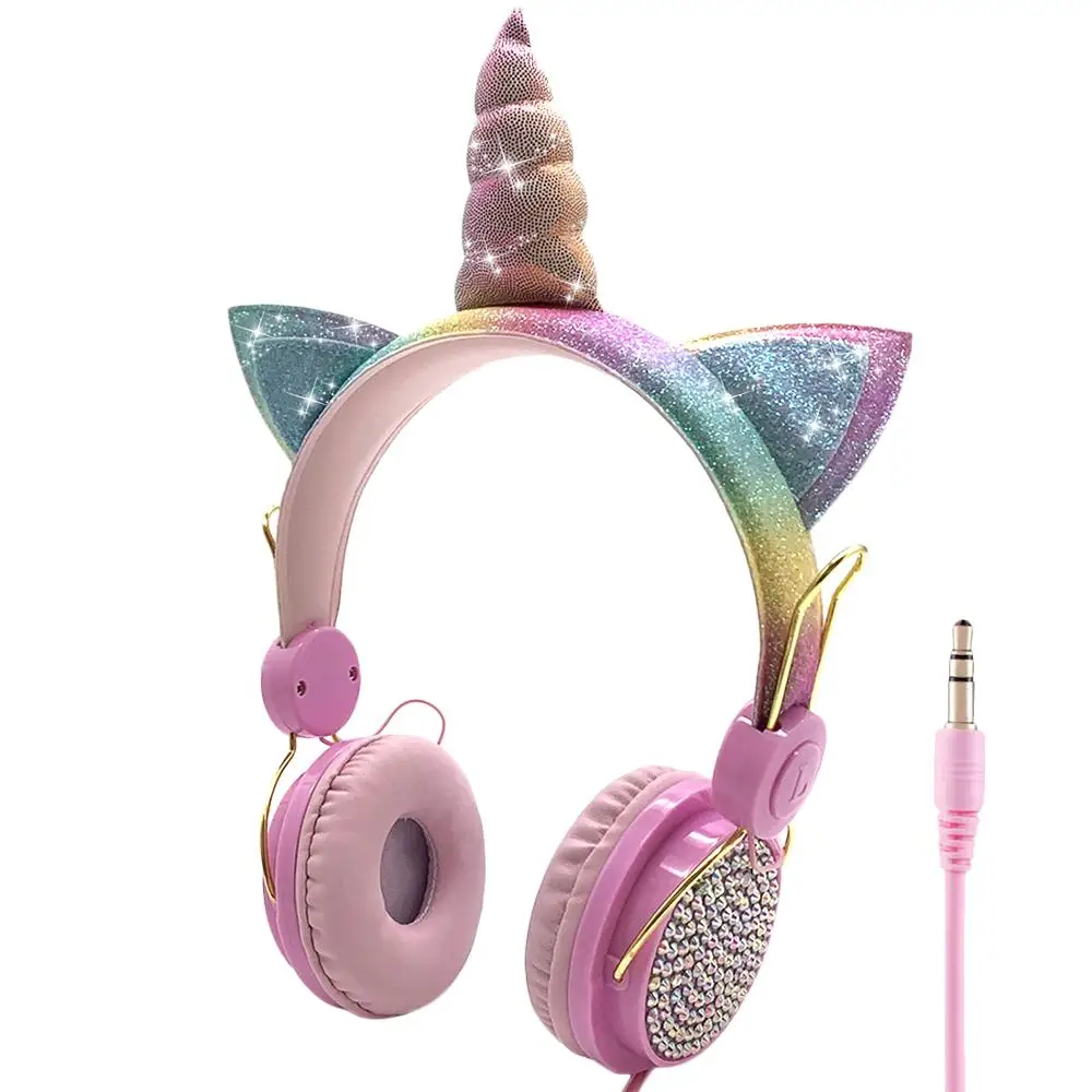 JINSERTA Cute Unicorns Wired Headphone Girls Daugther Music Stereo Earphone Computer Mobile Phone Gamer Headset Kids Gift