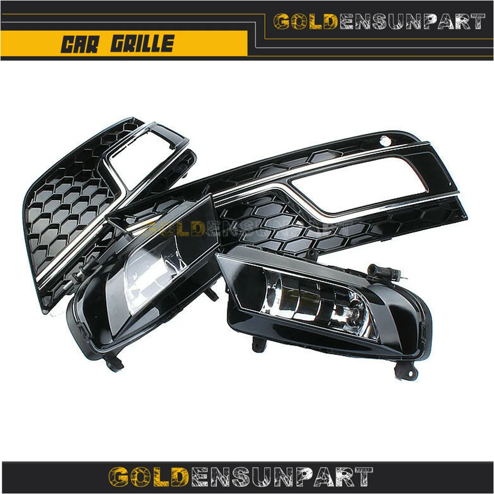 

13-15 Front LED Light Fog Lamp+Grille RS4 Style Honeycomb Grill 8K0 807 681 K 01C , 8K0 807 682 K 01C For AUDI A4 B8.5
