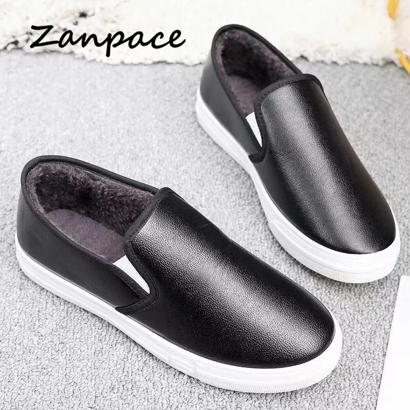 Warm Casual Loafers Leather Shoes Slip 