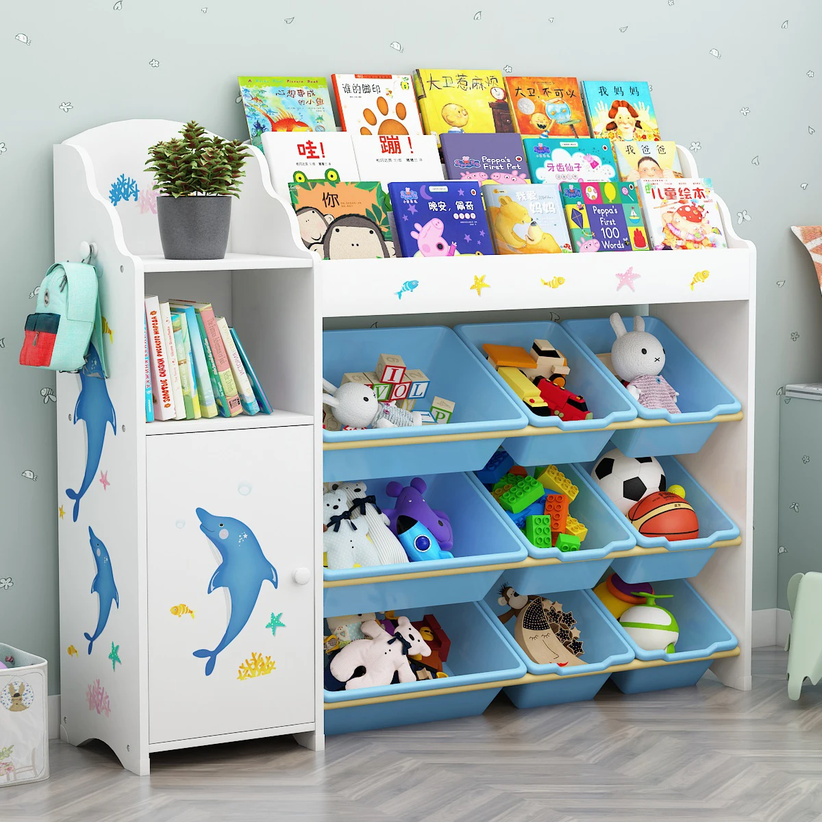 

Children's Toy Storage Rack Baby Bookshelf Picture Book Nursery Toy Cabinet Shelf Multi-layer Finishing Cabinet