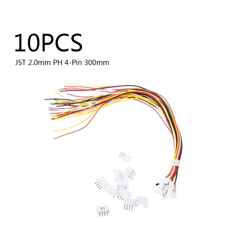 

10 SETS Mini Micro JST 2.0 PH 4-Pin Connector plug with Wires Cables 300MM
