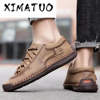 

2020 New Men Casual Shoes Handmade Leather Loafers Comfortable Men's Shoes Quality Split Leather Flat Moccasins Men Sneakers