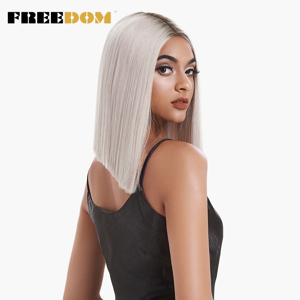 Najtaniej Wolność proste włosy syntetyczne koronki przodu i T część peruka 14 Cal peruki niebieski peruka ombre kolor do wyboru peruka do cosplay darmowa wysyłka