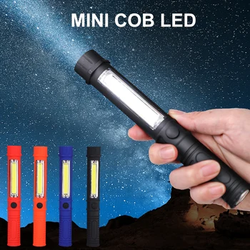 

LED COB Flashlight Waterproof Handle Work Pen Holder Magnet Flashlight LED Lamp 3W Dry Battery Plastic Mini Light New