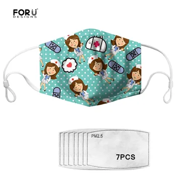 

FORUDESIGNS Cute Women Face Mask Cartoon Pattern Girls Soft Elastic Mouth Mask with 7 Filters Dustproof Comfortable masque Masks