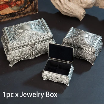 

Jewelry Box Space Saving Storage Organizer Zinc Alloy Home Decoration Vintage Style Rings Bracelet Rectangular Necklace Holder