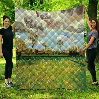 

Field oil Painting Painter Printed Home Sofa Cover Quilt Queen Size Kids Adult Blankets For Beds Soft Sofa Outdoor Camping Quilt