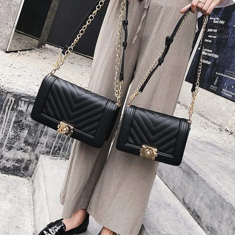 

Chain Bag Women's 2019 New Style Graceful WOMEN'S Bag Fashion Stripes Square Sling Bag Versatile Simple Crossbody Bag
