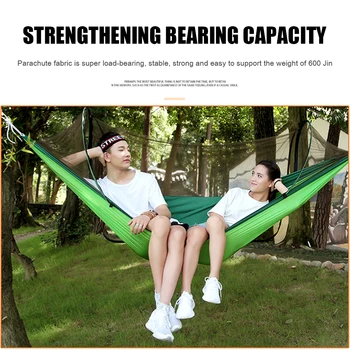 

Nylon Portable Outdoor Camping Hammock Sleeping Bed Swing with Mosquito Net Carabiners Straps Bag for Travel Supplies