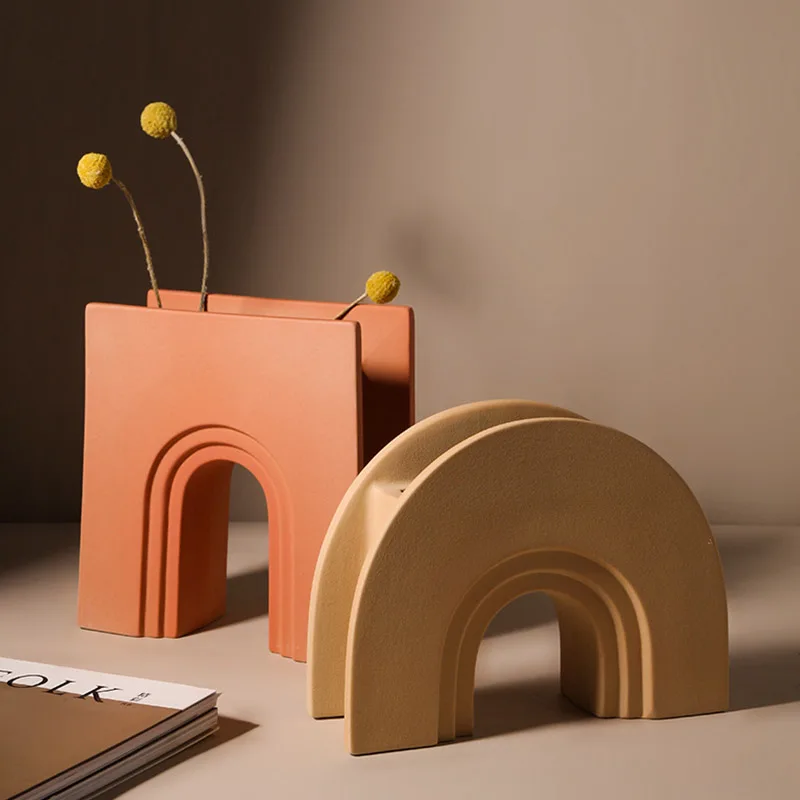 Nordic Style Art Geometry Arch Design Flower Ceramic Vase Creative Simple House Porch Desktop Morandi Style Flowerpot Home Decor Vases Aliexpress