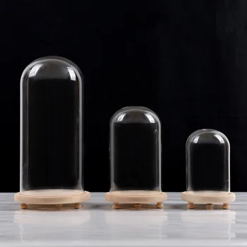 

Free Shipping Diameter=12cm Log Base Glass Dome Home Decoration Different Height=15cm 18cm 20cm 22cm 26cm Glass Cover Wedding