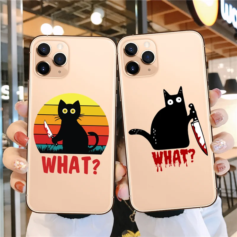 

Funny Cat What Murderous Cat Knife soft silicone phone cover case for iPhone 11 Pro MAX XR XS X10 6 7 8Plus SE 2020 Capa Coque