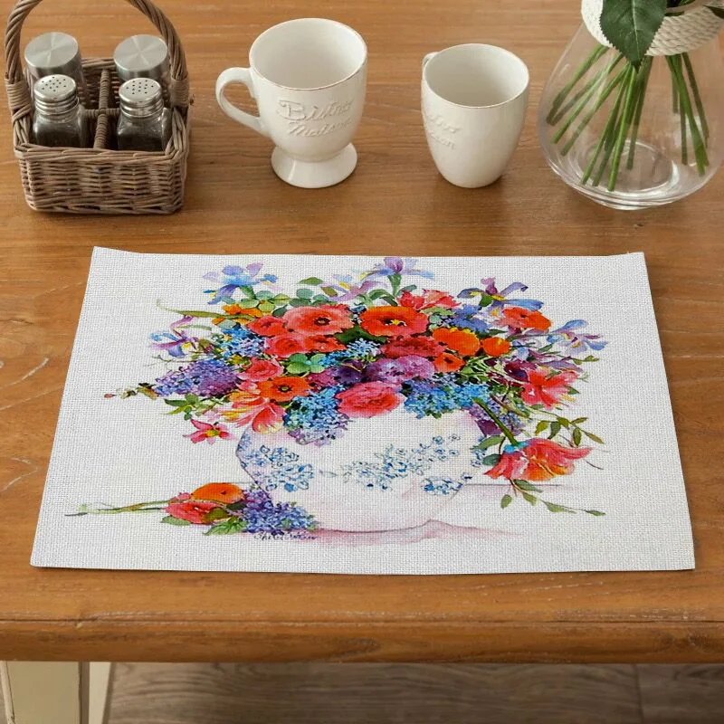 

TTLIFE Flower Pattern Dessert Drink Coasters Reusable Dining Table Mat Polyester Placemats for Kitchen Table Decor Wedding Party