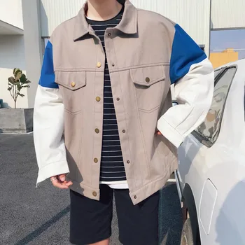 

Spring Hit Color Denim Jacket Men's Fashion Casual Cotton Denim Jacket Coat Mens Streetwear Wild Loose Hip Hop Bomber Jacket Men