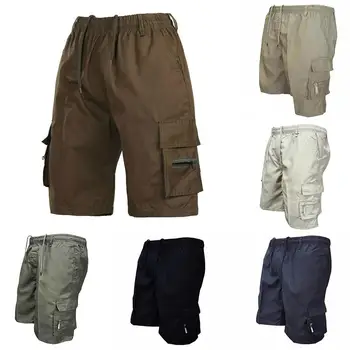 

Casual Summer Men Solid Color ShortsMulti-pockets Drawstring Baggy Cargo Shorts Pants