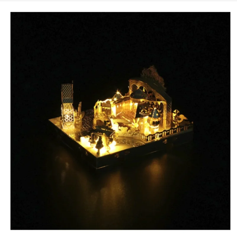 3D DIY металлическая головоломка модель Pmusement Park с огнями режущий пазл лучшие подарки для любимых друзей детская коллекция Обучающие - Цвет: DQ074G-G