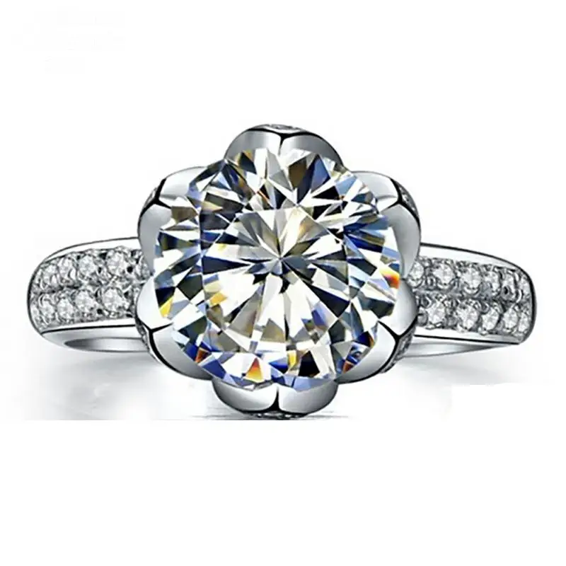 2 карат S925 Серебряное кольцо SONA бриллиантовое круглое Lotus Queen Love Romance обручальное