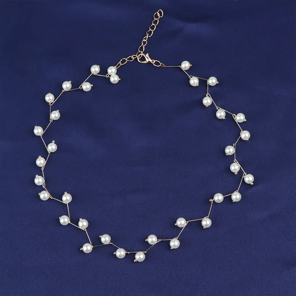 

2019 Korean Pearl Necklace Fashion Simple Short Necklace Choker Imitation Pearl Necklaces for Women Steampunk Statement Jewelry