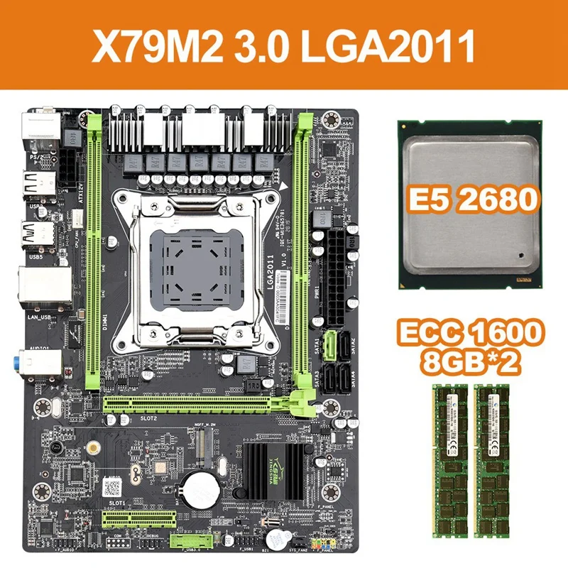 X79 M2 3,0 LGA2011 материнская плата Поддержка NVME M.2 SSD SATA3.0 SATA2.0 USB3.0 с E5 2680 Процессор 2x8G 1600 ECC память