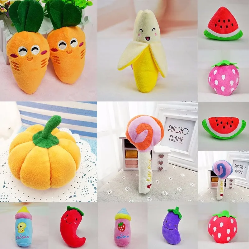 New Pet Chew Squeaker Squeaky Plush Sound Fruits Vegetables Feeding Dog Toys Suitable For Pet Bite Play Z