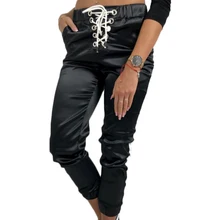 Smooth гладкие однотонные обтягивающие женские брюки с полосками сбоку блестящие спортивные Высокая талия Повседневный стиль леггинсы брюки джоггеры штаны