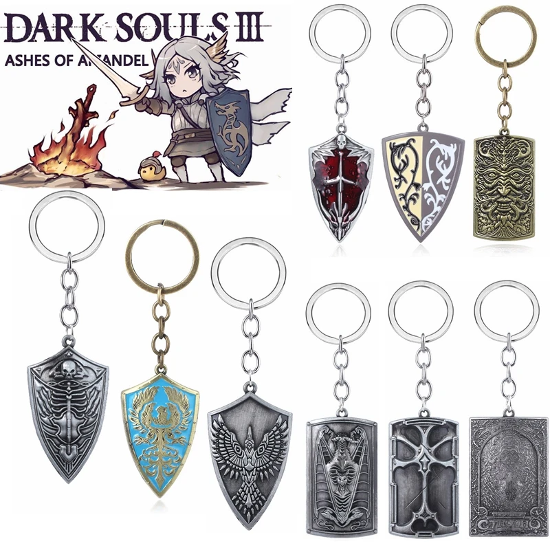 

Game Dark Souls Weapon Model Keychain Bloodshield Grass Crest Golden Wing Crest Shield Key Chains for Men Keyring Jewelry