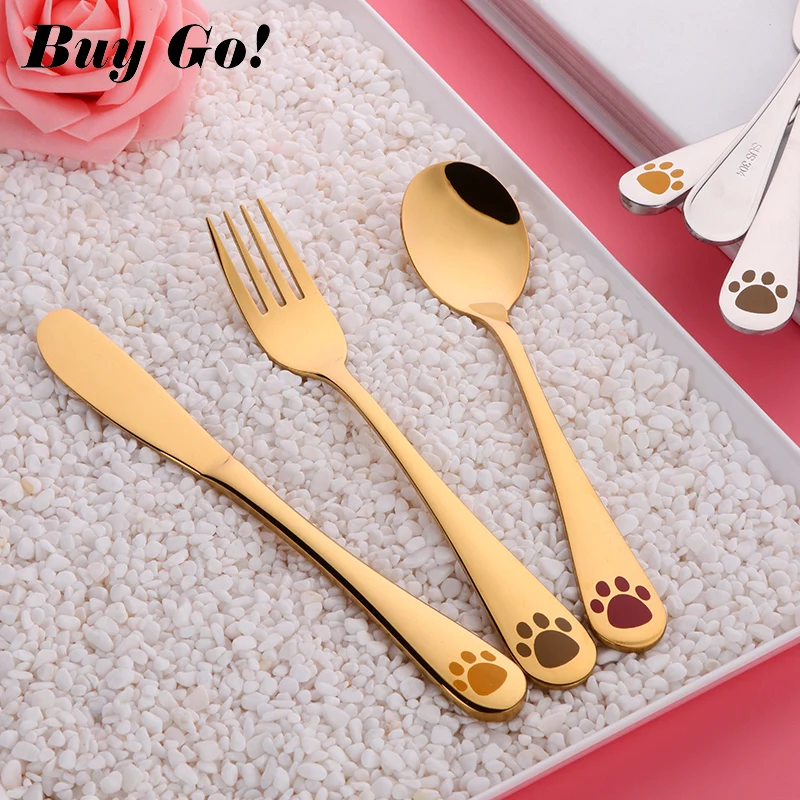

3PCS Child Dishes Spoon Fork Knife Set Utensils Stainless Steel Baby Kids Food Learning Eating Habit Children Tableware Flatware