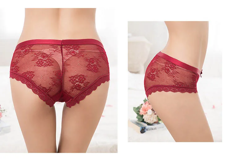CINOON Sexy Lace Transparent Underwear Plus Size Panties  Tempting Pretty Briefs High Quality Low Waist Women's Underpants (10)