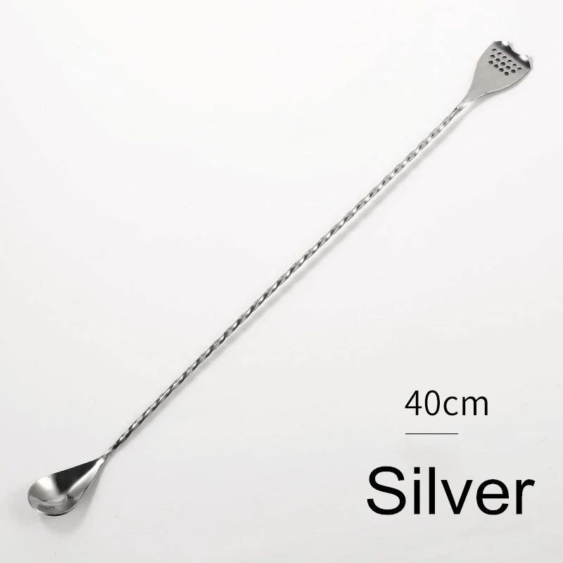 Silver Барная ложка из нержавеющей стали в японском стиле, лучший бармен, рождественский подарок, бар с фильтром, 400 мм - Цвет: Silver