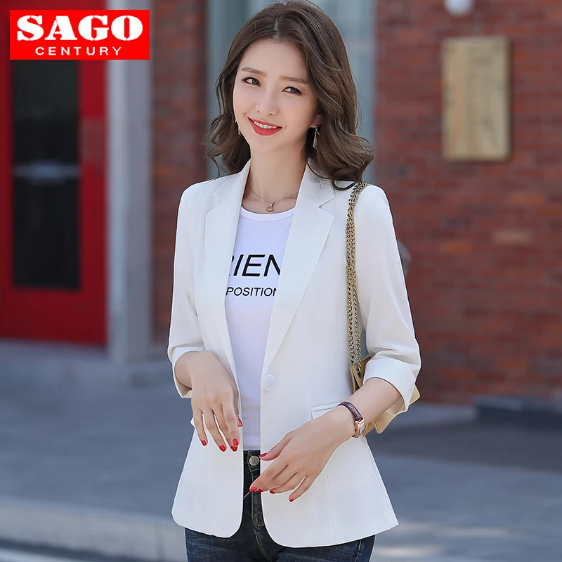 

Women Three Quarter Sleeve Small Suit Blazer Casual Jacket Formal Office Lady Summer Elegant Fashion Business Work Wear Bank