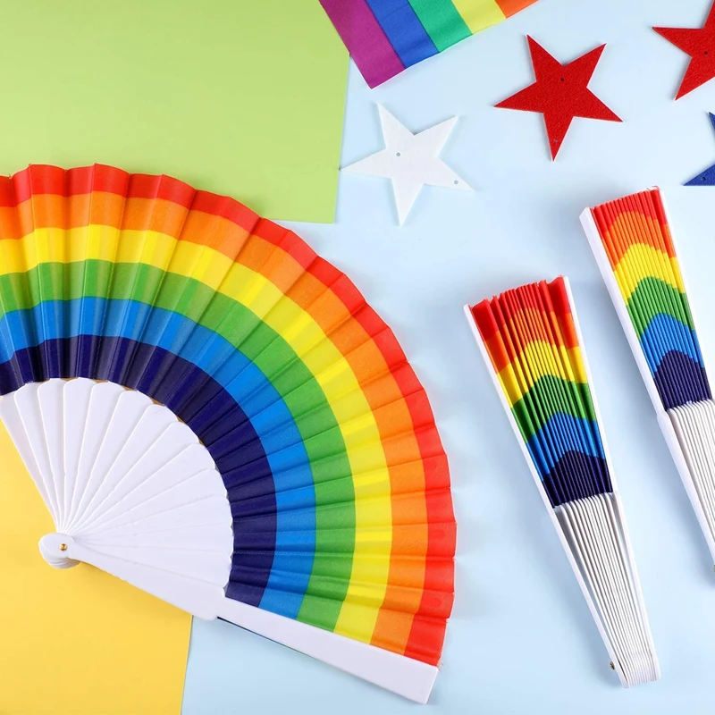 

12 Pieces Rainbow Fans Rainbow Folding Fans Colorful Hand Held Fan Summer Accessory For Rainbow Party Decoration (Horizontal Str