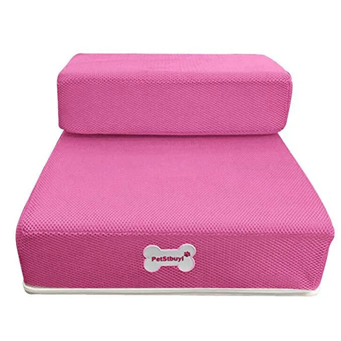 PINK Дышащая сетка складная лестница для домашних животных скребок съемная кровать для домашних животных кошка собака рампа 2 шага rascador gato arbol - Цвет: PINK