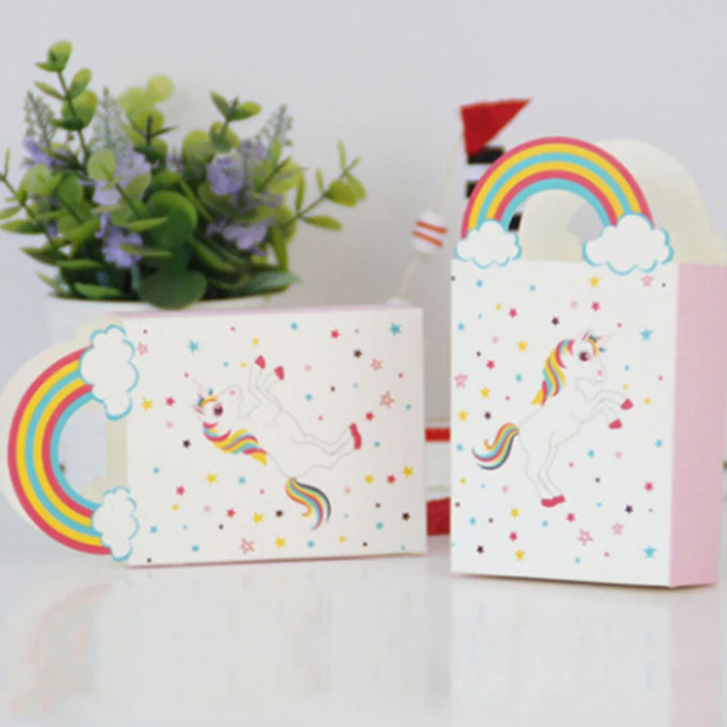Подарочные пакеты с радужными ручками 10 шт. бумажные коробки для конфет рисунком