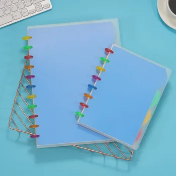 

A5 Notebook Transparent PP Cover A4 Notepad High School College Student Classroom Record Mushroom Holes with Color Ring Buckle