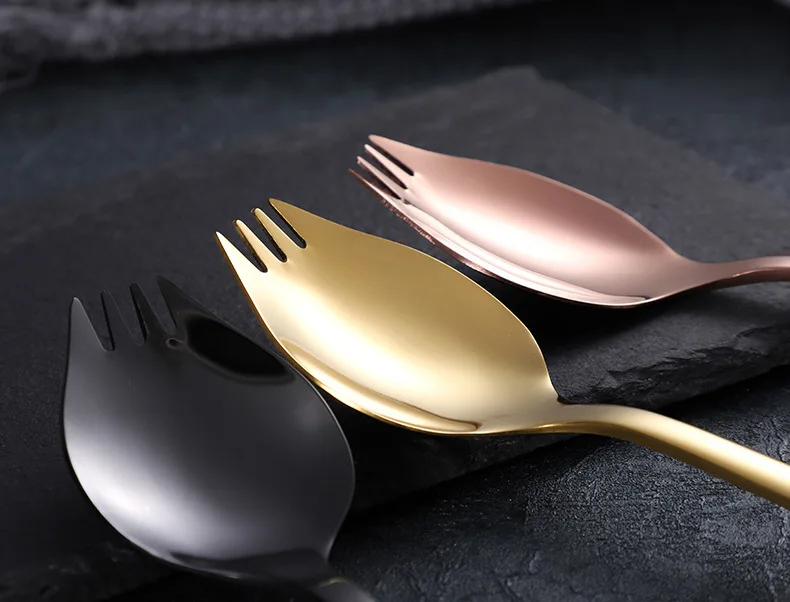 304 Stainless Steel Western Food Dual Purpose Fork Spoon Sub-Creative Salad Instant Noodles Spoon Fork Noodles Salad Fork One-pi